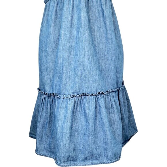 True Craft Womens Sleeveless Denim Tiered Dress Size L V-Neck & Back Tie Closure - Picture 7 of 16